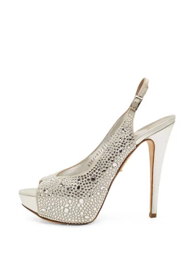 Pre-owned Gina Crystal-embellished Slingback Sandals In Silver