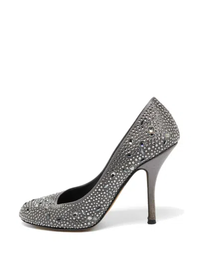 Pre-owned Gina Dark Grey  Satin Crystal Embellished Pumps In Gray