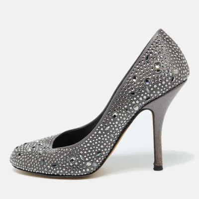 Gina Dark Grey Satin Crystal Embellished Pumps In Silver