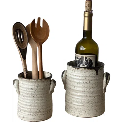 Gina De Santis Ceramics Luna Utensil Holders In Brown
