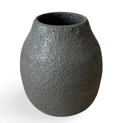 Gina Desantis Ceramics Black Round Crater Vase In Gray