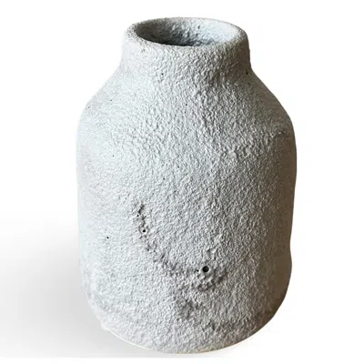 Gina Desantis Ceramics Grey Gray Crater Small Bottle Vase In White