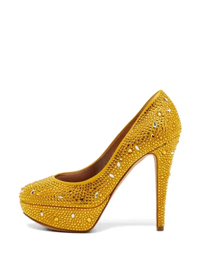 Pre-owned Gina Dolly Crystal-embellished Pumps In Yellow