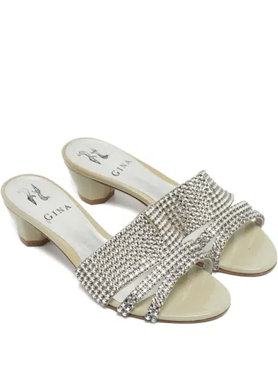 Pre-owned Gina Embellished Sandals In Neutral