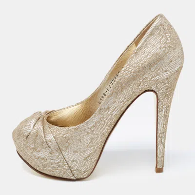 Gina Gold Lace And Leather Claire Platform Pumps In Multi