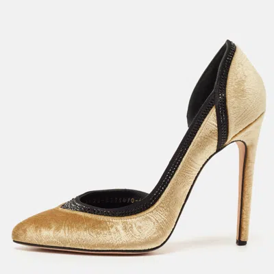 Gina Gold Paisley Print Velvet Crystals Embellished D'orsay Pumps
