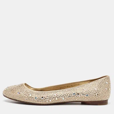Pre-owned Gina Gold Satin Crystal Embellished Ballet Flats Size 41