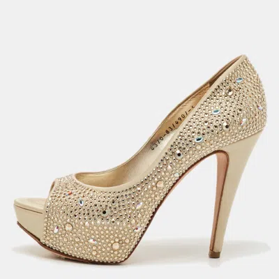 Pre-owned Gina Gold Satin Crystal Embellished Platform Pumps Size 38