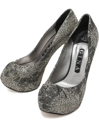 Pre-owned Gina Lace Heeled Pumps In Gray