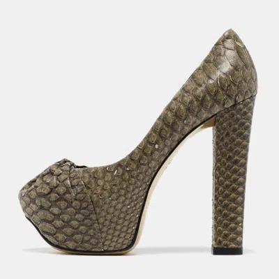 Pre-owned Gina Green Python Platform Block Heel Pumps Size 39