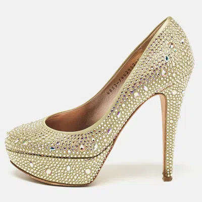 Gina Green Satin Crystal Embellished Platform Pumps In Gold