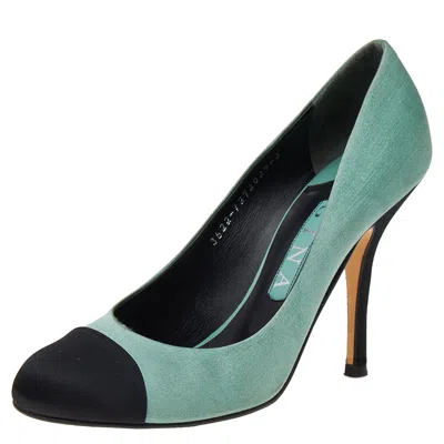 Gina Green/black Satin Cap Toe Pumps