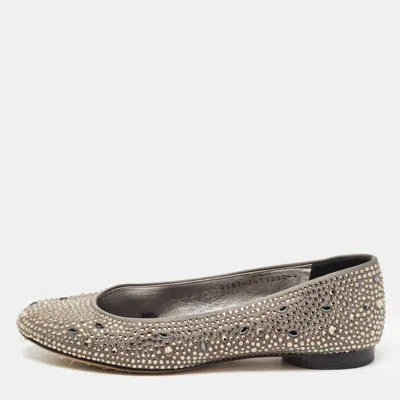 Gina Grey Crystal Embellished Satin Ballet Flats In Gray