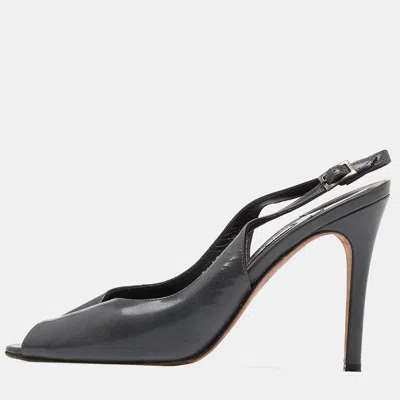 Gina Grey Leather Open Toe Slingback Sandals In Multi