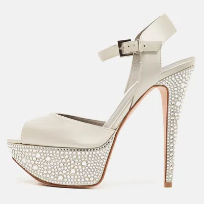 Pre-owned Gina Grey Satin Crystal Embellished Platform Sandals Size 40