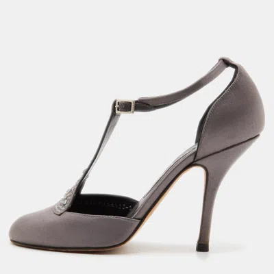 Pre-owned Gina Grey Satin Crystal Embellished T-bar Ankle Strap Pumps Size 37