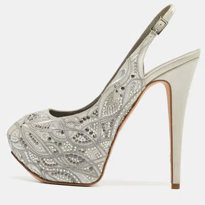 Gina Grey Satin Embellished Slingback Platform Sandals In Gray