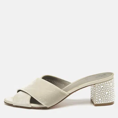 Pre-owned Gina Grey Velvet Cross Strap Slide Sandals Size 39