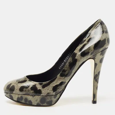 Gina Grey/black Leopard Print Patent Leather Platform Pumps In Green