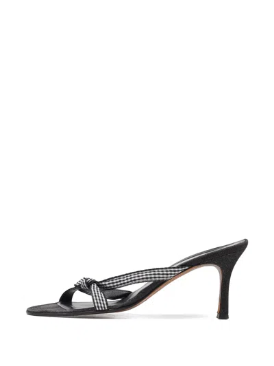 Pre-owned Gina Knotted Gingham Heeled Sandals In Black