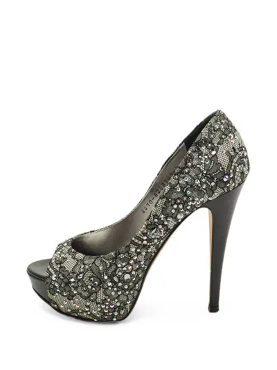 Pre-owned Gina Lace Crystal-embellished Pumps In Black