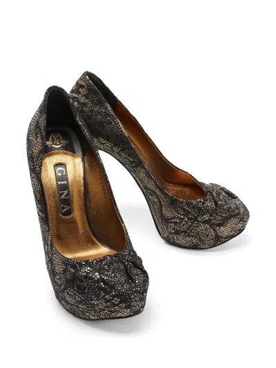 Pre-owned Gina Lace Platform Pumps In Black