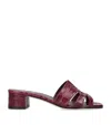 Gina Leather Croc-embossed Montreaux Heeled Mules 35 In Red