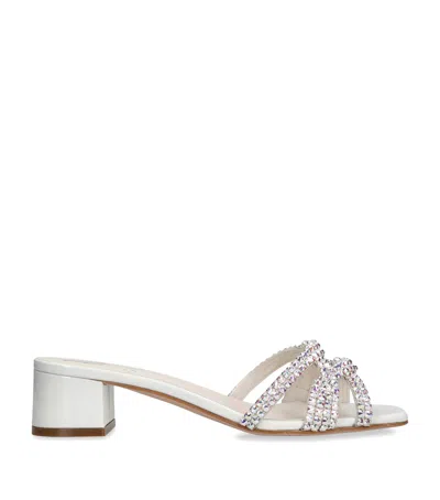 Gina Leather Embellished Taylor Heeled Mules 35 In White