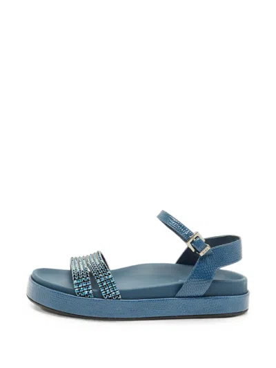 Pre-owned Gina Lizard-embossed Crystal-embellished Sandals In Blue