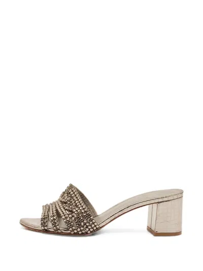 Pre-owned Gina Loren Crystal-embellished Sandals In Silver