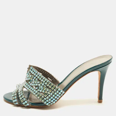 Pre-owned Gina Loren Size 36.5 Blue Patent Leather Slide Sandals