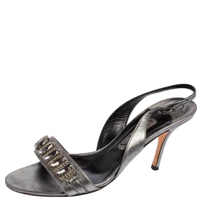 Gina Metallic Bronze Leather Crystal Embellished Naomi Slingback Sandals In Multi