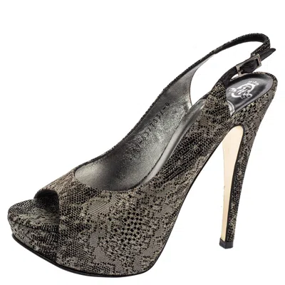 Gina Metallic Bronze Lurex Fabric Platform Slingback Pumps In Black