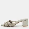 Gina Metallic Grey Patent Crystal Embellished Leather Slide Sandals In Multi