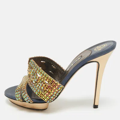 Gina Mlticollor Leather Crystal Embellished Slide Sandals In Multi