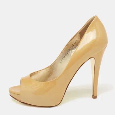 Gina Mustard Yellow Patent Leather Peep-toe Pumps In Transparent