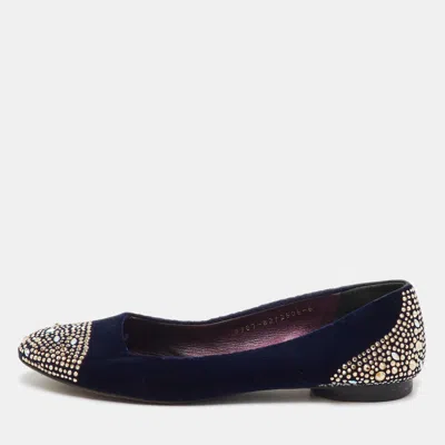 Gina Navy Blue Velvet Crystal Embellished Ballet Flats In Multi