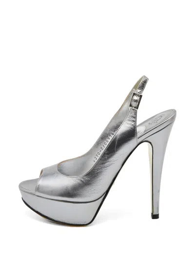 Pre-owned Gina Open-toe Platform Pumps In Silver
