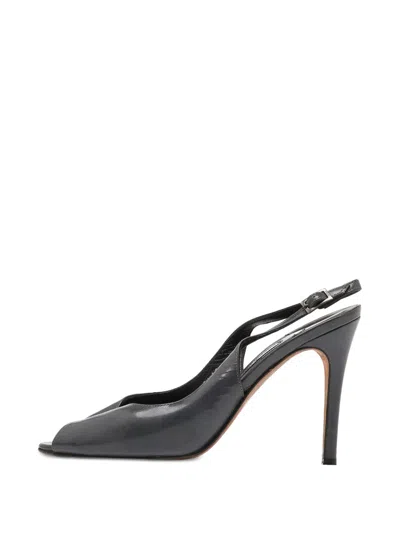 Pre-owned Gina Open-toe Slingback Sandals In Gray