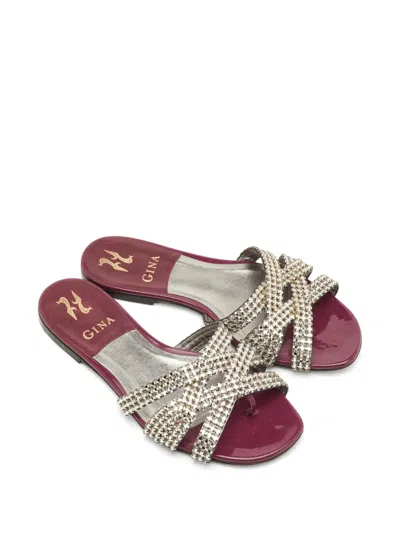Pre-owned Gina Orion Crystal-embellished Sandals In Silver