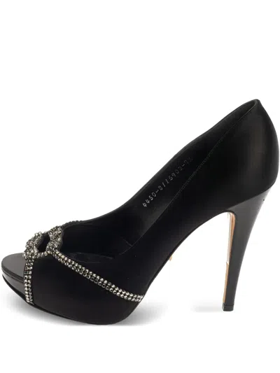 Pre-owned Gina Peep-toe Satin Heels