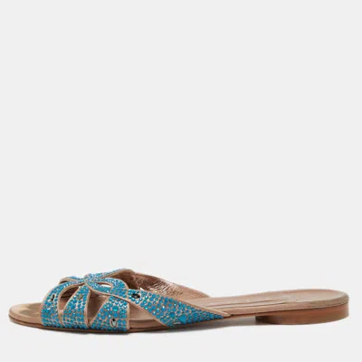 Gina Pink/blue Crystal Embellished Satin Flat Slides