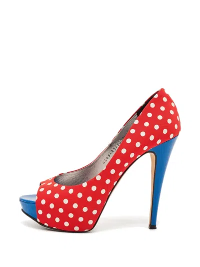 Pre-owned Gina Polka-dot Peep-toe Pumps In Red