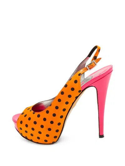Pre-owned Gina Polka-dot Satin Heeled Sandals In Gold