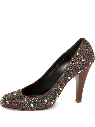 Pre-owned Gina  100mm Round-toe Crystal-embellishments Pumps