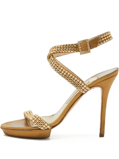 Pre-owned Gina  120mm Crystal-embellished Strappy Sandals