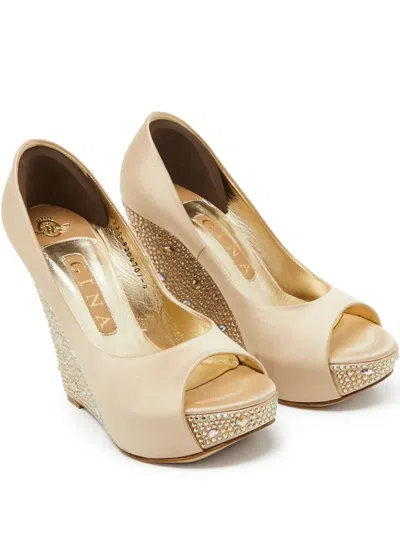 Pre-owned Gina  125mm Satin Peep-toe Wedge Heels