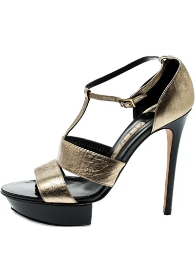 Pre-owned Gina  130mm Platform Stiletto Sandals In Gold