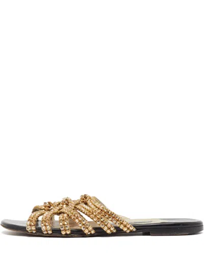 Pre-owned Gina  Beaded Strappy Sandals