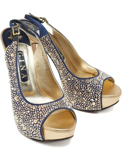 Pre-owned Gina  Crystal Embellishment Slingback Shoes In Blue